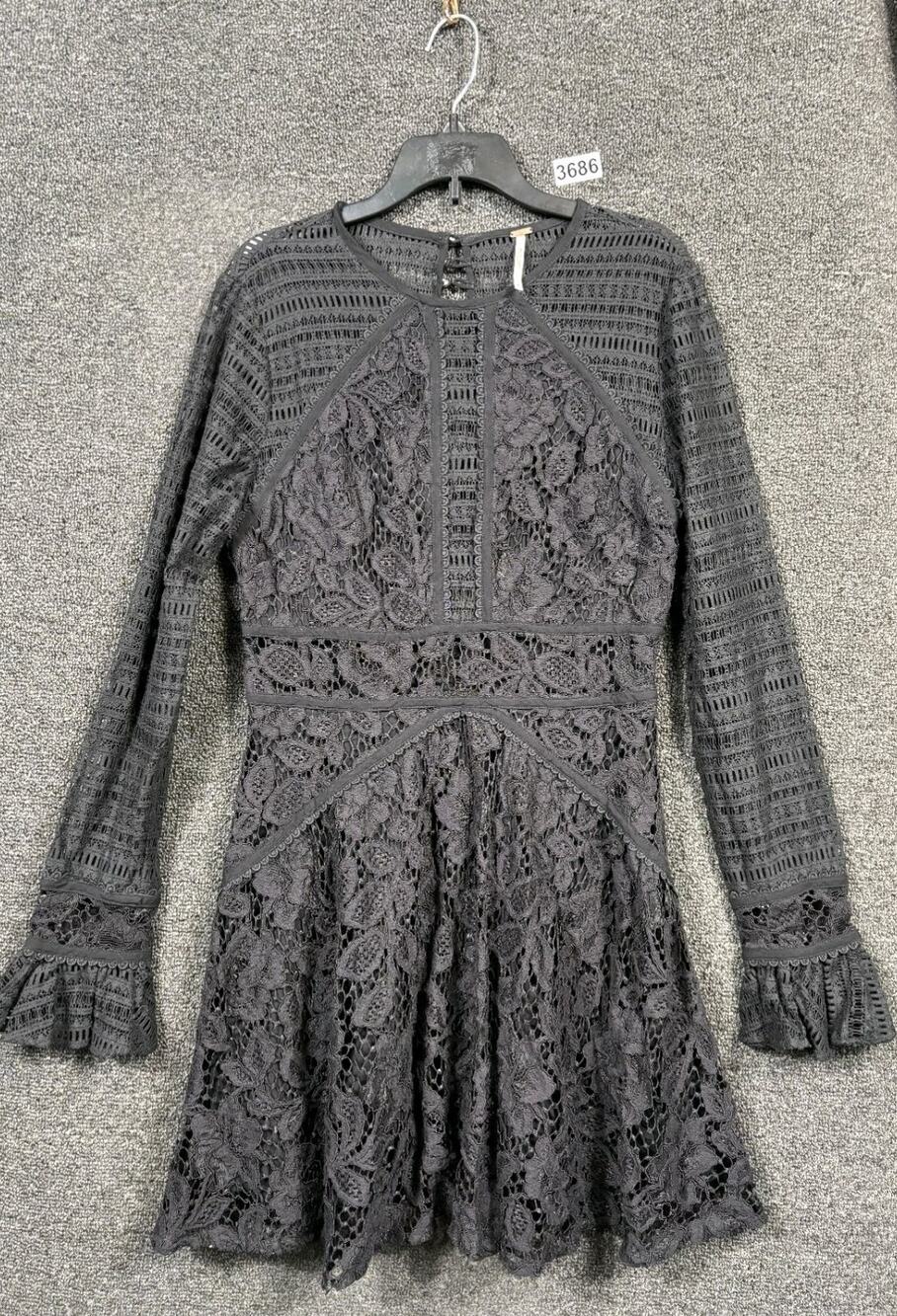 Free People Beach Crochet Long Sleeve Cover Up Womens Size 6 Black